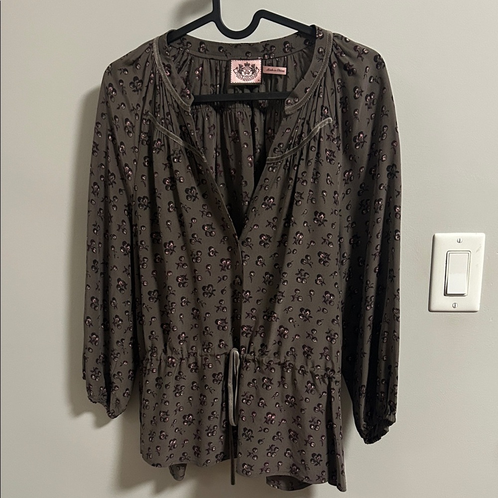 Juicy Couture Taupe Floral Blouse